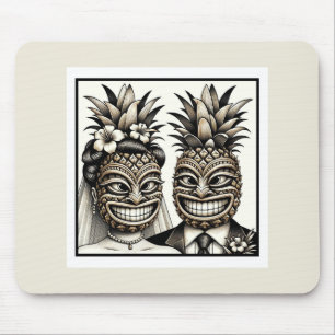 Mousepad Noiva e Noivo Aloha Abacaxi Cabeça Tiki Casamento 