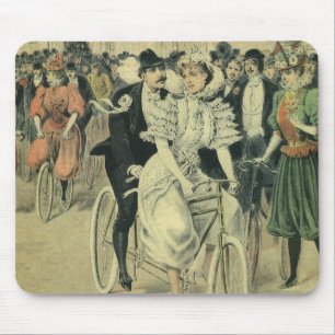 Mousepad Noiva e Noivo de Casamento Vitoriano em Bicicleta