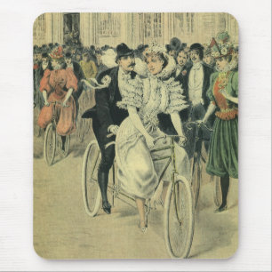 Mousepad Noiva e Noivo de Casamento Vitoriano em Bicicleta