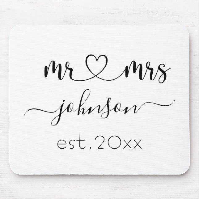 Mousepad Noivado de casamento Sr. Sra. Nome Personalizado (Frente)