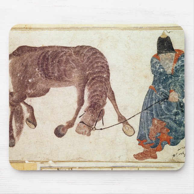 Mousepad Nómada do Mongolian que toma seu cavalo à água (Frente)