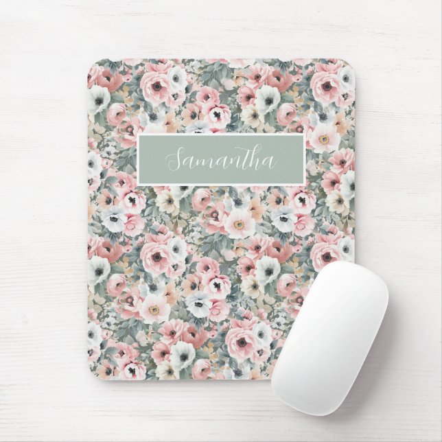Mousepad Nome Botânico Floral Rosa (Com mouse)