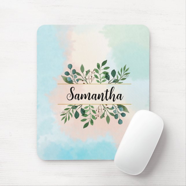 Mousepad Nome Botânico Personalizado Pastel Watercolor (Com mouse)