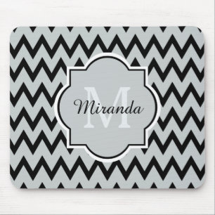 Mousepad Nome cinzento preto na moda e monograma do