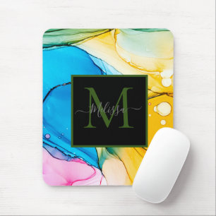 Mousepad Nome Colorido do Monograma Abstrato Marbled