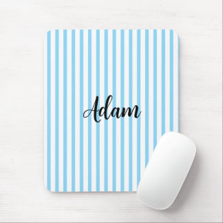 Mousepad Nome com Listras Azuis e Brancas Personalizado