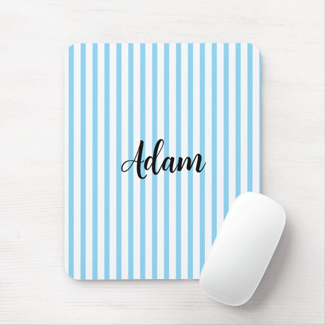Mousepad Nome com Listras Azuis e Brancas Personalizado (Com mouse)