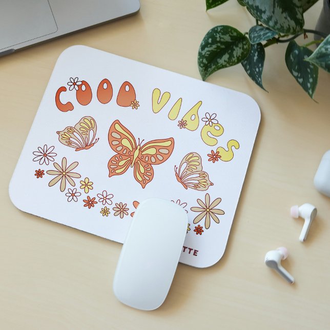 Mousepad Nome da Borboleta da Flor Hipopia Retro Boas Vibes (Criador carregado)