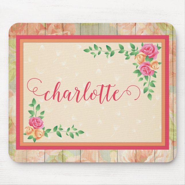 Mousepad Nome da cerca do país do padrão do Rosa Peach (Frente)