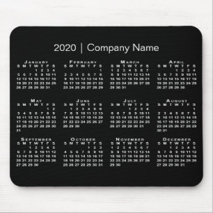 Mousepad Nome da Empresa do Calendário 2020 Preto Simples