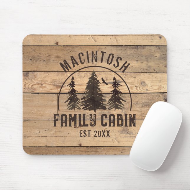 Mousepad Nome da família Cabin Rustic Wood Forest Personali (Com mouse)