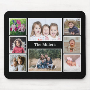 Mousepad Nome da família de colagem de 8 fotos personaliza