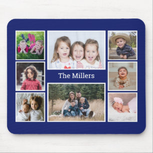 Mousepad Nome da família de colagem de 8 fotos personaliza