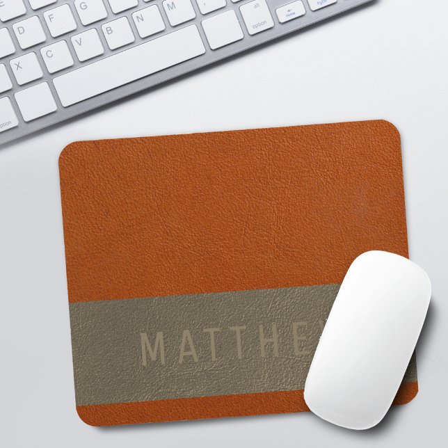 Mousepad Nome da textura de couro sintético laranja cinza m (Modern Faux Orange Gray Leather Texture Name Mouse Pad)