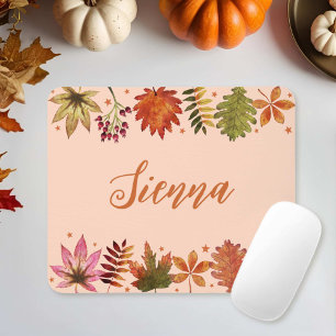 Mousepad Nome das Folhas de outono de Watercolor