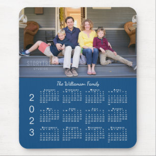 Mousepad Nome de Foto Personalizado Calendário Azul 2023