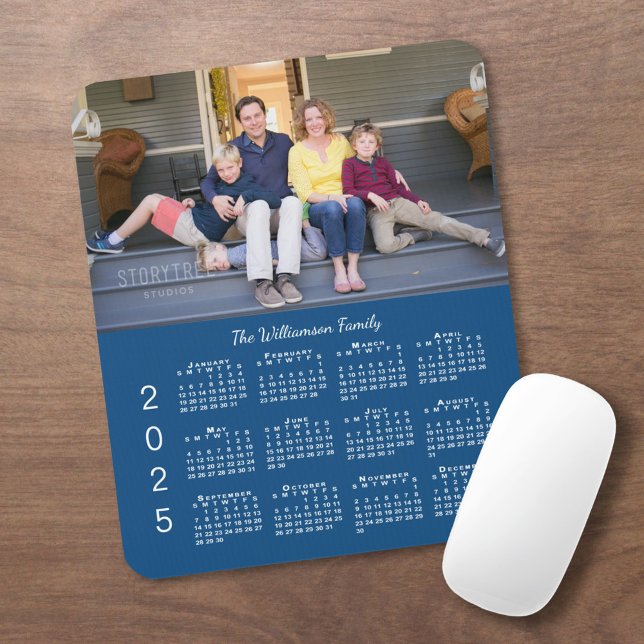 Mousepad Nome de Foto Personalizado Calendário Azul 2025 (Criador carregado)