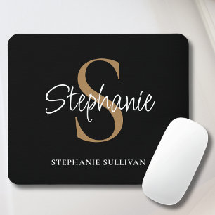 Mousepad Nome de Letra Elegante Monograma Preto Dourado