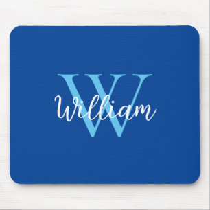 Mousepad Nome de Monograma Azul Personalizado