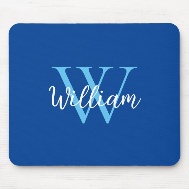 Mousepad Nome de Monograma Azul Personalizado (Frente)