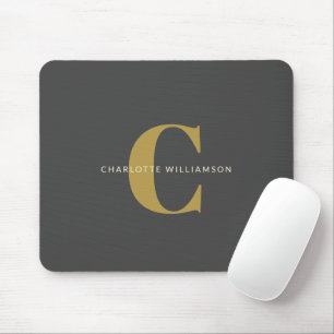 Mousepad Nome de Monograma Chic Simples e Elegante em Preto