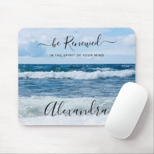 Mousepad Nome de Monograma Citação Cristã Foto de Praia