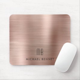 Mousepad Nome de Monograma de Metal Dourado Rosa Elegante