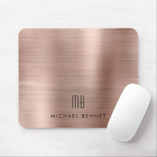 Mousepad Nome de Monograma de Metal Dourado Rosa Elegante