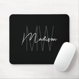 Mousepad Nome de Monograma Moderno em Preto e Branco