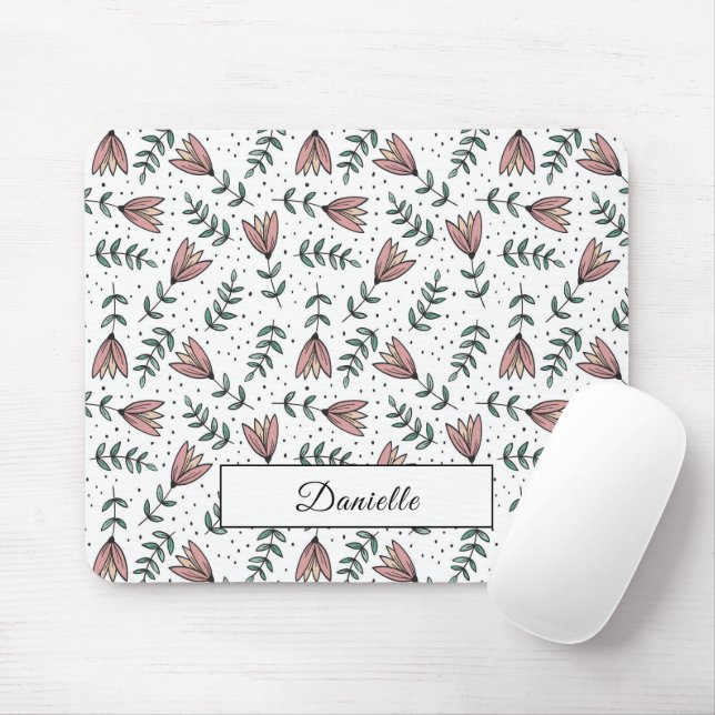 Mousepad Nome de Padrão Floral Rosa Moderno (Com mouse)