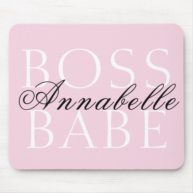 Mousepad Nome de Script Branco Preto Cor-de-Rosa Chefe Babe (Frente)