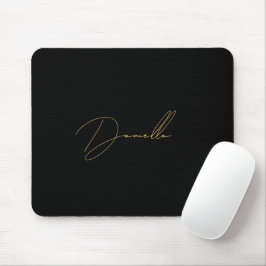 Mousepad Nome de Script Dourado Mínimo e Elegante Preto Mod