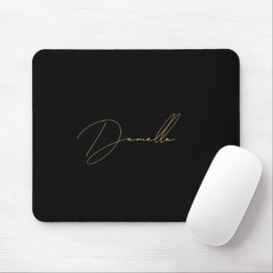 Mousepad Nome de Script Dourado Mínimo e Elegante Preto Mod