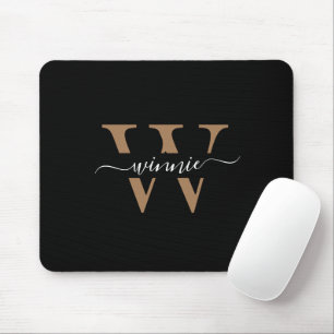 Mousepad Nome de Script Dourado Preto Elegante Mínimo do Mo