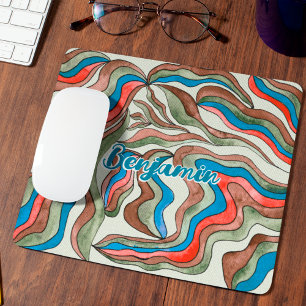 Mousepad Nome de Script Ondulado Azul Vermelho Verde Groovy