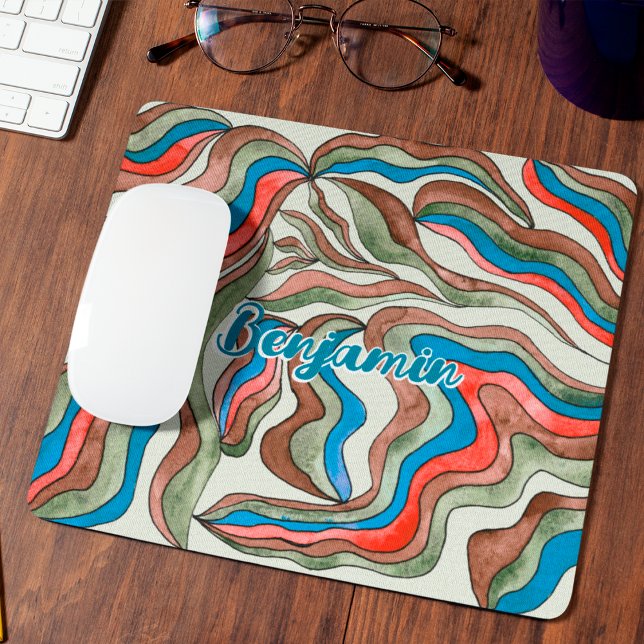 Mousepad Nome de Script Ondulado Azul Vermelho Verde Groovy (Front)