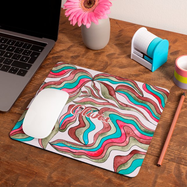 Mousepad Nome de Script Ondulado Rosa Quente Burgundy Groov (Front)