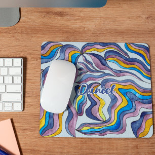 Mousepad Nome de Script Ondulado Roxo Azul Verde Groovy Ret