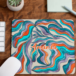 Mousepad Nome de Script Ondulado Roxo Laranja Azul Retro Gr