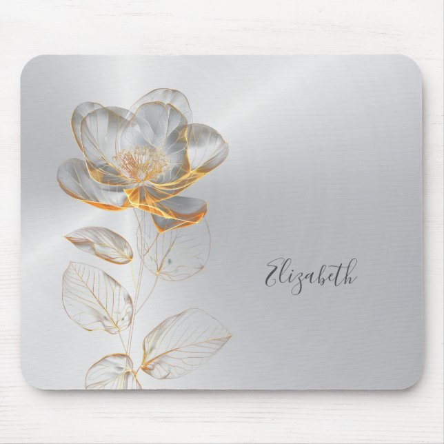 Mousepad Nome do Adicionar do Rosa Silver Dourado (Frente)