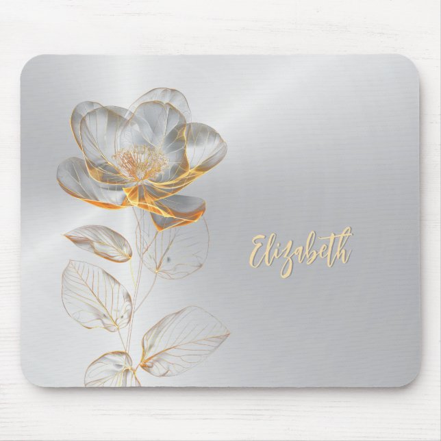 Mousepad Nome do Adicionar do Rosa Silver Dourado (Frente)