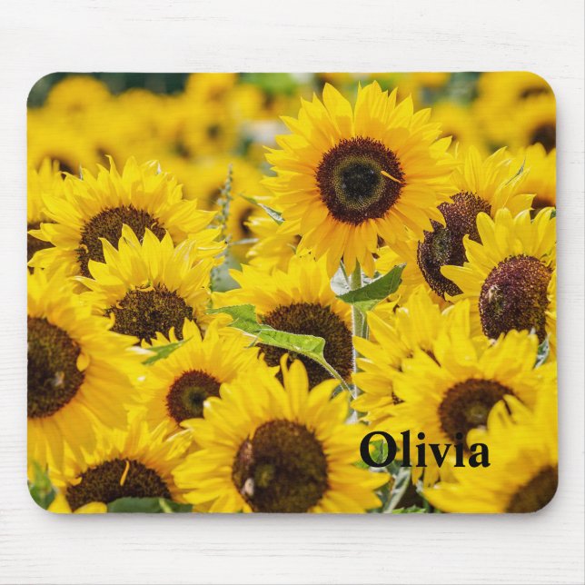 Mousepad Nome do Campo de Girassol Amarelo Personalizado (Frente)