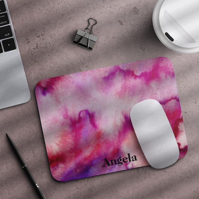 Mousepad Nome do corante gravado magenta de aquarela (Criador carregado)