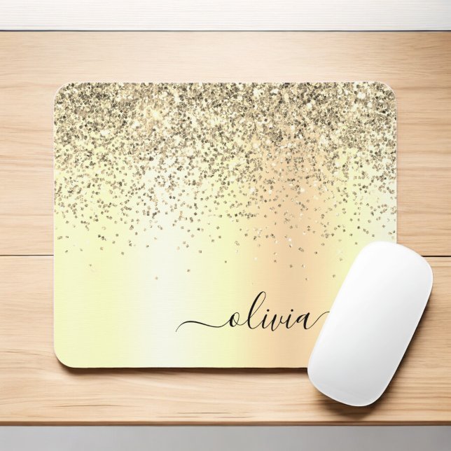 Mousepad Nome do Glam do Monograma Dourado Glitter Metal (Criador carregado)