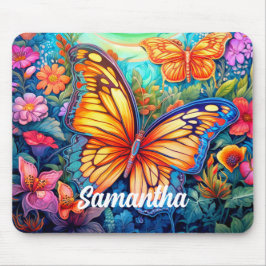 Mousepad Nome do Monograma da Borboleta Personalizada da Re