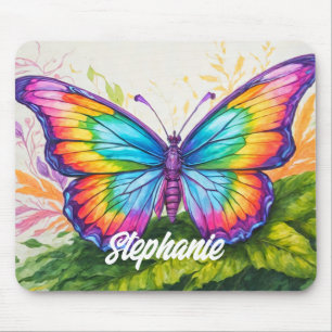 Mousepad Nome do Monograma da Borboleta Personalizada Retro