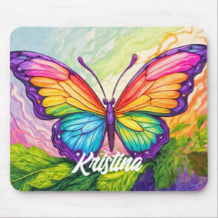Mousepad Nome do Monograma da Borboleta Personalizada Retro