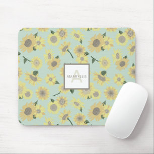 Mousepad Nome do Monograma da Flor Azul Amarelo