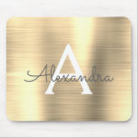 Mousepad Nome do Monograma da Folha de Ouro<br><div class="desc">Dourado Faux Bruche Metal Monograma Nome Monograma Mousepad. Este Mousepad pode ser personalizado para incluir seu primeiro nome.</div>
