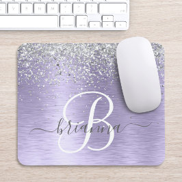 Mousepad Nome do Monograma da Glitter de Prata Metálica Bru
